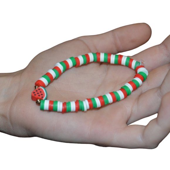 Handmade Watermelon colored Clay bead Elastic bracelet - Picture 5 of 5